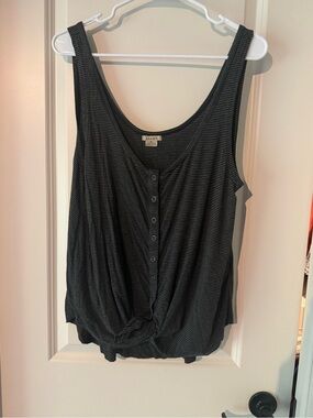 Anama Black and Gray Striped Knot-Front Tank